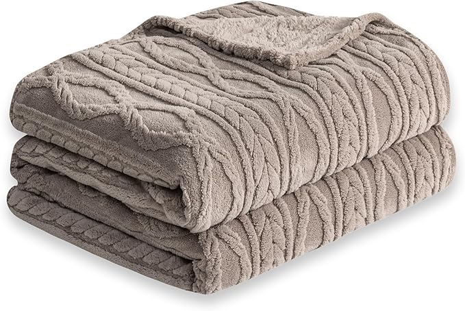 COOVA Taupe Fleece Queen Blanket for Bed - Super Soft Cozy Plush Fuzzy Blanket for Sofa,Premium Sherpa Warm Large Throw for Women,Couch,Chair,90x90 Inches