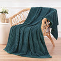Puncuntex Flannel Fleece Throw Blanket Dusty Blue 60"×80",Super Soft Plush Cozy Blanket with Square Grid Design Luxury for Couch Sofa Chair