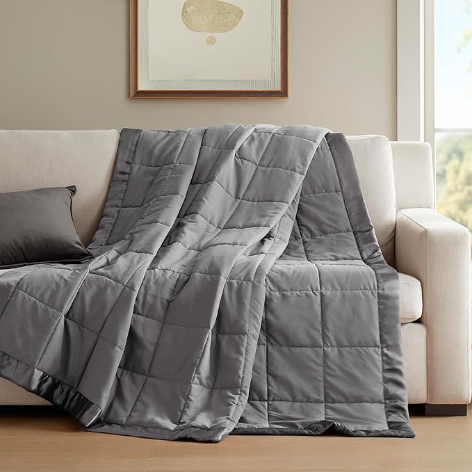Madison Park Windom Down Alternative Blanket, Premium 3M Scotchgard Moisture Wicking Treatment, Lightweight and Soft Bed Cover For All Season, Satin Trim, Charcoal Twin