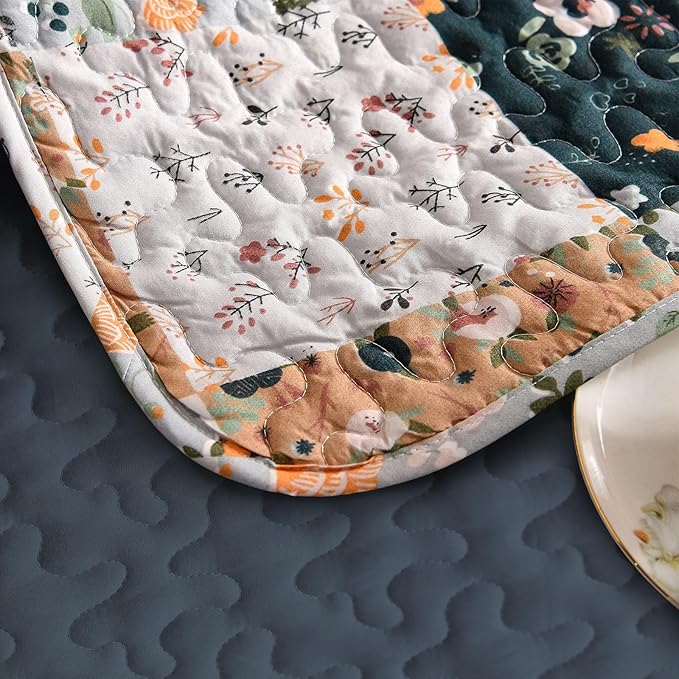 Exclusivo Mezcla 50"x 60" Quilted Throw Blanket- Microfiber Quilt Throw with Boho Patchwork Pattern, Reversible Navy Versatile Lap Quilt for All Seasons, Lightweight Throws for Bed/Couch/Sofa