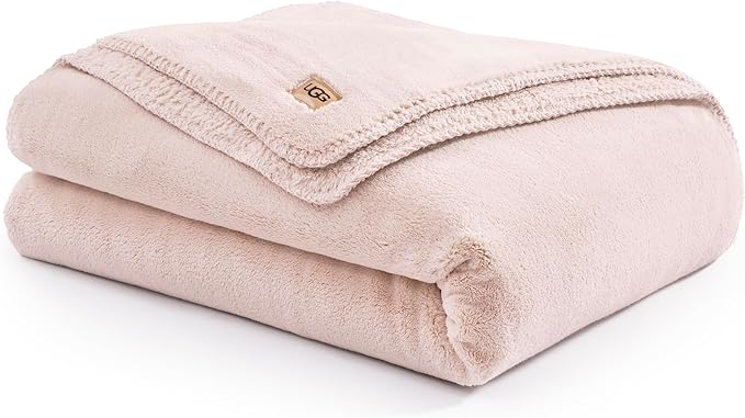 UGG Whitecap Twin Blanket, Soft Cozy Fleece Blanket for Bed, Luxury Fluffy Oversized Throw for Couch, Washable Twin XL Bedding, Home Decor Living Room, 66" x 90", Quartz Pink