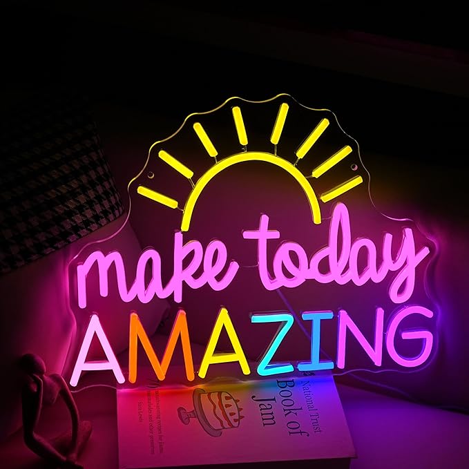 Make Today Amazing Neon Sign Yellow Sunrise Neon Light Inspirational Letter Neon Light Up Sign Boho Wall Art LED Light Sign for Party Birthday Cafe Wedding Gym