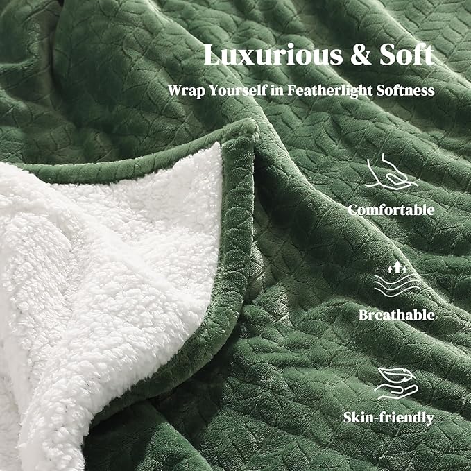 Electric Blanket Queen 84"x90" Heated Blanket Queen Size Dual Control Wheat Pattern Ultra-Soft Flannel & Thick Sherpa with 5 Heat Settings & 10H Auto Off, FCC/ETL Certified, Machine Washable, Green