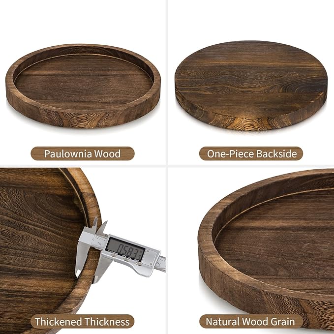 Hanobe Candle Plate Holder Tray: Decorative Wooden Tray Rustic Round Plate Farmhouse Centerpiece Small Candle Holder Trays for Coffee Table Living Room Kitchen Vintage Home Decor