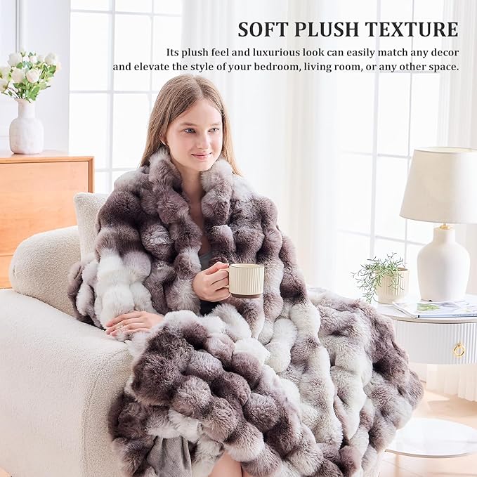 Faux Fur Twin Blanket for Couch, 1000 GSM Cozy Fuzzy Fluffy Soft Plush Thick Bubble Sherpa Blanket for Sofa Bedroom Living Room, Mothers Day Birthday Gifts for Women Home Decor