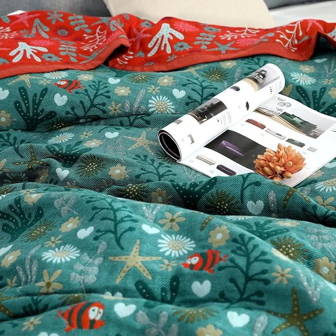 Boho Throw Blanket for Bed 100% Cotton Ultra Soft Rustic Quilt Spring Blanket Floral Farmhouse Decor Bed Blankets,80"x90" All Season Rustic Throw for Sofa Couch Chair