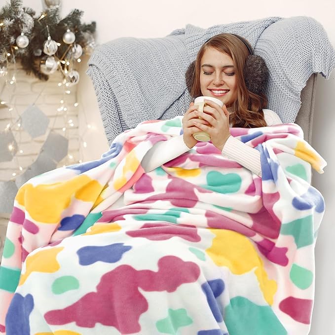 Fleece Throw Blanket for Girls, Soft Cozy Rainbow Blanket for Bed Couch Living Easter Room Home Decor, Colorful Birthday Gifts for Kids Toddlers Women, 50"x60"