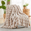 NEWCOSPLAY Faux Fur Throw Blanket Linen Luxury Fluffy Thick Warm Bubble Blanket for Couch Sofa Bed 1000GSM (Linen Bubble Thick, Throw(50"x60"))