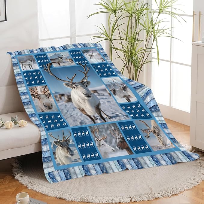 Reindeer Blanket for Girls Women Boys Men Adults Kids Soft Cozy Fleece Deer Moose Throw Blankets Gifts Warm Flannel Plush Lightweight Decor for Couch Bed Sofa 50"X40"