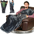 Fleece Lightweight Foot Pocket Blanket -Patent Pending- Dorm Gamer Useful Gift for Men - TV Throw - Father's Day Premium Gifts for Dad Who Wants Nothing (Fleece, Velvet Anthracite)