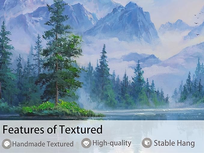 Ardemy Framed Lake & Mountain Canvas Wall Art 40"x20", Textured Blue-Green Landscape Painting, Large Nature Picture for Living Room Bedroom Office Decor