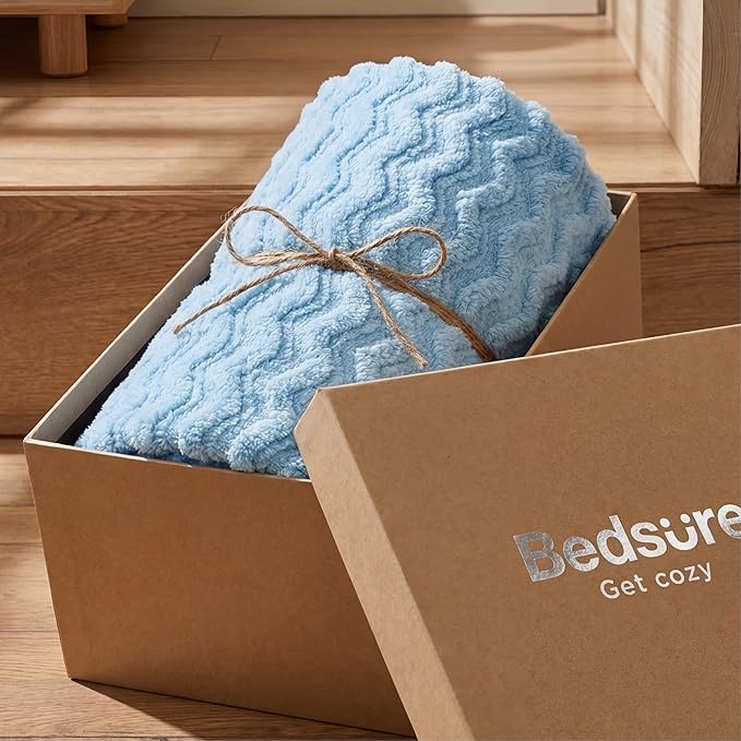 Bedsure 3D Wave Fleece Throw Blanket for Couch - GentleSoft Spring Fluffy Blanket for Sofa Bed Room Decor, Super Cozy Fleece Throw for Women, Warm Cute All Season Gift, 50x60 Inches, Light Blue