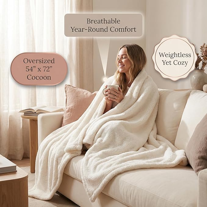 Unboxme Sweet Dreams Cloud Blanket – Luxury Soft Fluffy Fleece Throw Blanket – No Shedding, Plush Cozy Warm – Ivory