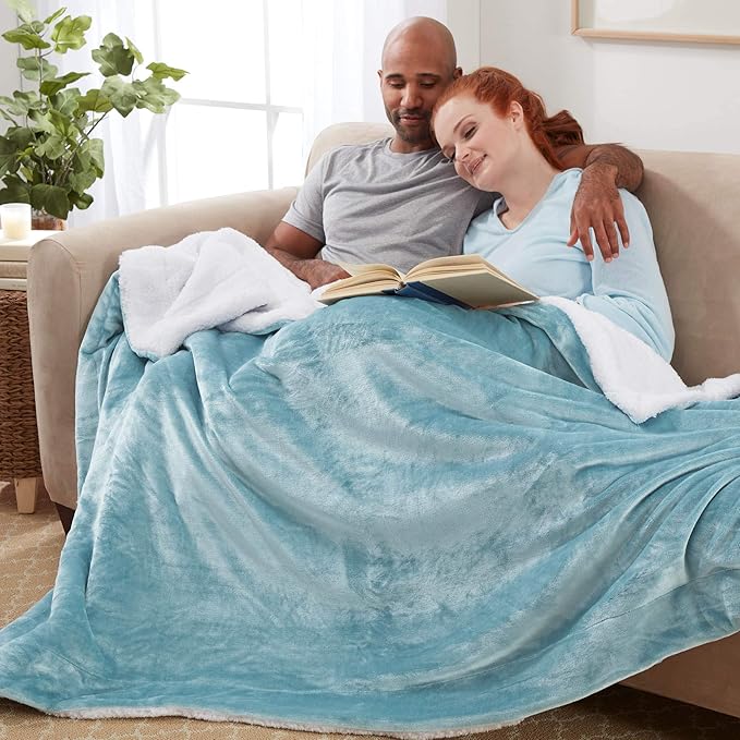 Genteele Sherpa Throw Blanket Super Soft Reversible Ultra Luxurious Plush Blanket, 60 x 80 inches, Tourmaline Blue/White