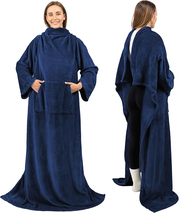 PAVILIA Blanket with Sleeves for Adult Women Men, Soft Warm Wearable Blanket Fleece Wrap Throw, Robe Blanket Gift