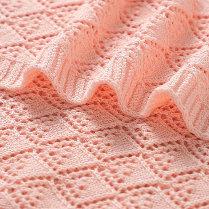 Neiwech Cotton Cellular Baby Blanket Knitted Swaddle Crib Nursery Receiving Blankets for Newborn Boy Girl 40 x 30 Inch Pink