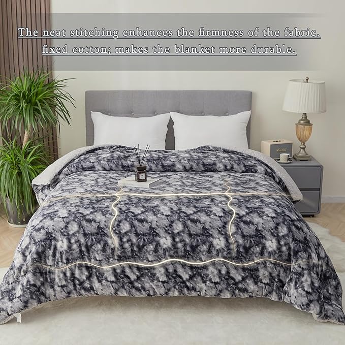 CHOSHOME Sherpa Fleece Throw Blanket- Thick and Warm Blanket for Winter, Soft Fuzzy Plush King Size Comforter for Bed - (90" x 108", Tie Dye Grey)