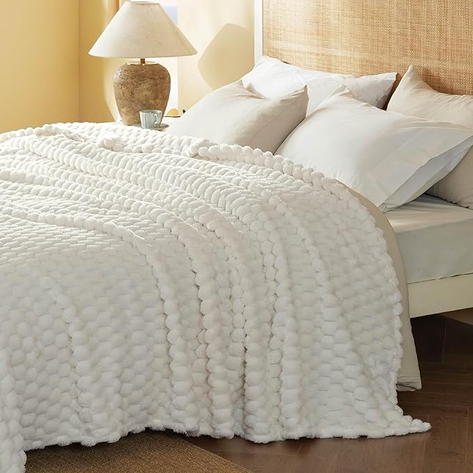 Bedsure GentleSoft Blankets Queen Size for Bed - 350GSM Super Soft Cozy Blanket for Women Men Girls as Gifts, Large Fuzzy Fleece Throw for Bedroom Home Decor, Off White, 90x90 Inches