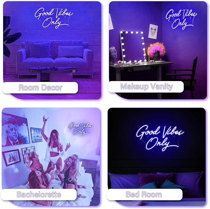 Kavaas Good Vibes Only Neon Signs for Wall Decor 17.7" x 9.9" | Blue Good Vibes Only LED Sign for Bedroom, Party, Bar, Salon - Best Gifts for Birthday, Christmas