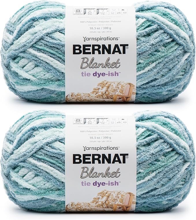 Bernat Blanket Tie Dye-Ish Tropical Sea Yarn - 2 Pack of 10.5oz/300g - Polyester - #6 Super Bulky - 220 Yards - Knitting & Crochet
