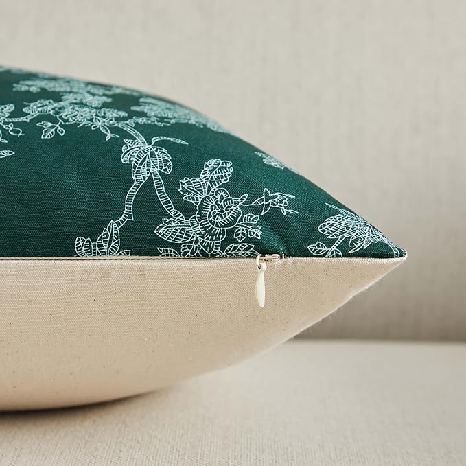 100% Cotton French Pastoral Throw Pillow Covers Set of 2, 24x24 Inch Background/Green Farmhouse Decorative Cushion Covers for Sofa Bed Living Room Home Decor