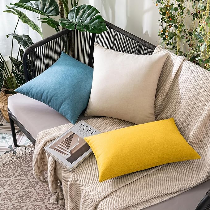MIULEE Pack of 2 Decorative Outdoor Solid Waterproof Throw Pillow Covers polyester Garden Farmhouse Cushion Cases for Summer Patio Tent Balcony Couch Sofa 20x12 Inch Mustard Yellow