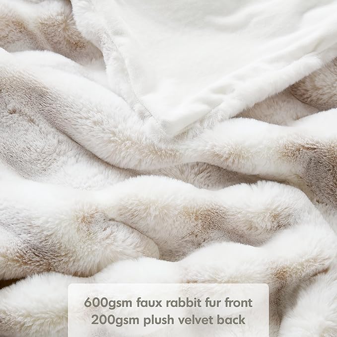 Hyde Lane Ultra Soft Plush Throw Blanket, Fuzzy Faux Rabbit Fur Throws, Luxury Cozy Fluffy Blankets for Sofa, Couch, Living Room Decor, Unique Gifts for Women, Frost Fox, 60"x80"