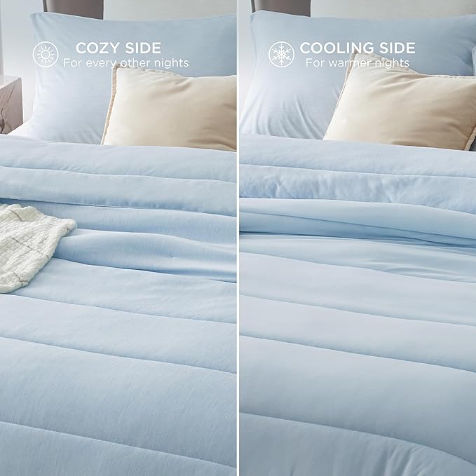 Bedsure Queen Comforter Set - Cooling and Warm Bed Set, ICY Blue Reversible Bedding for All Season, 3 Pieces, 1 Queen Size Comforter (88"x88") and 2 Pillow Cases(20"x26")