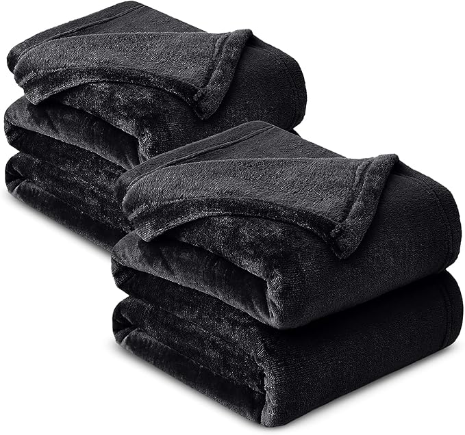 MOONLIGHT20015 Fleece Blankets Queen Size 90x90 Inches- 2 Pack - Super Soft Fluffy Throw Blanket for Sofa and Bed - Warm and Cozy Lightweight 400 GSM Microfiber Bed Throws Blankets (Queen, Black)