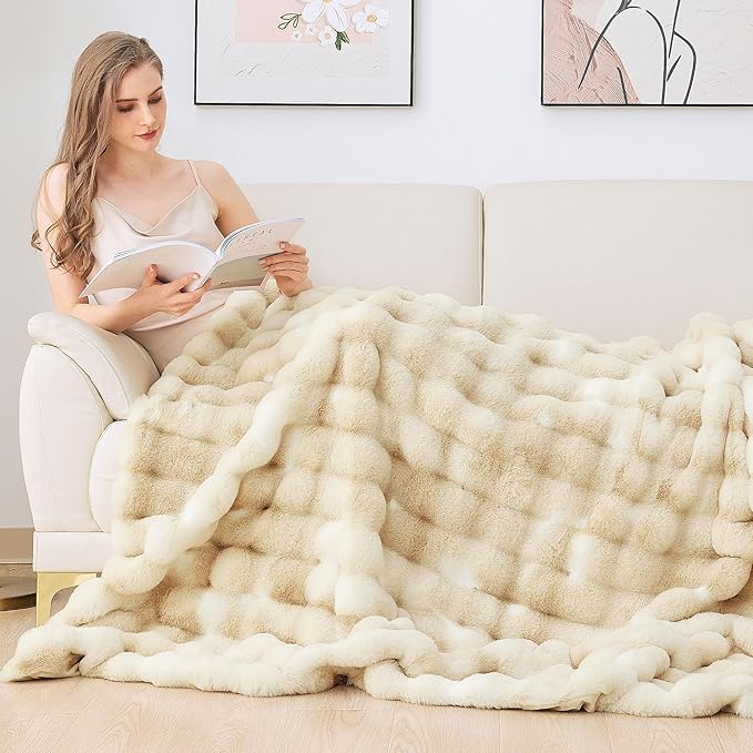 Light Tie-dye Yellow Twin Fuzzy Ultra Soft Bed Comfy Blanket 60x80 Cozy Faux Fur Throw Blanket for Living Room Thick Fluffy Furry Blanket Home Gifts 860 GSM