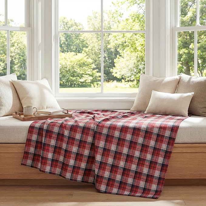Horaldaily Red Dark Blue Farmhouse Plaid Decorative Blanket Throw, Spring Summer Rustic Soft Lightweight Blanket for Couch Sofa Bed Lounging Decoration, Ideal Gifts for Kids Adults Self, 50x60