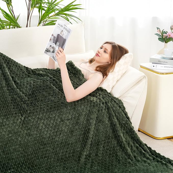 Zyrah Fleece Throws for Couch Super Soft Throw Blanket Lightweight Decorative Fuzzy Cozy Blankets for Sofa Chair Bed (A-Dark Green, Twin(60"x80"))