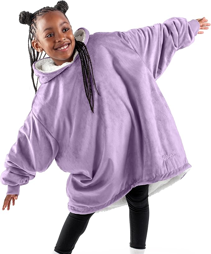 Bare Home Wearable Blanket Hoodie - Soft Plush Sherpa - Warm and Cozy - Oversized Wearable Blanket - Adult & Kid Sizes