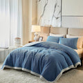 Luxury Flannel Fleece Sherpa Blankets Twin Size for Bed, Jacquard Boho 3-Layer Thick and Warm Blanket for Winter, Soft Cozy Fuzzy Plush Velvet Blanket with 2 Pillow Cases, Blue, 68x86 Inches