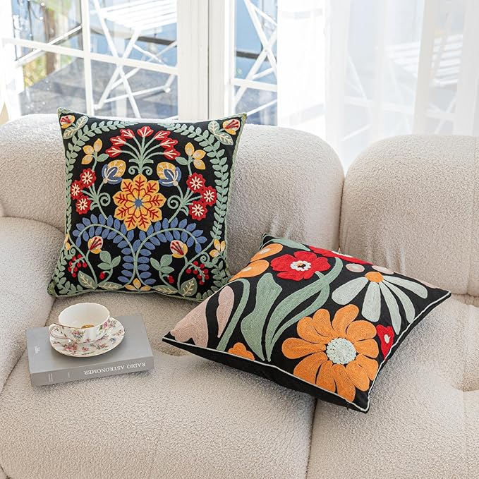 YIcabinet Pack of 2 Throw Pillow Covers,Leaf Snowflake Embroidered Pillow Case Soft Decorative Pillowcases for Home Sofa Couch 18x18 Inch