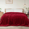 Exclusivo Mezcla Queen Size Flannel Fleece Blanket, Super Soft Striped Jacquard Bed Blanket, Lightweight Fuzzy Cozy for All Seasons, 90x90 Inches, Deep Red
