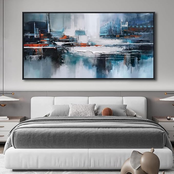 Abstract Wall Art for Living Room - Modern Blue Wall Decor, Large Canvas Artwork, Framed Wall Art Bedroom Pictures, Navy Decor for Above Bed, Contemporary Home Decor