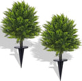 2 Pack 24”Artificial Topiary Ball Tree with Spike Soft Cypress Realistic Faux Cedar Pines Spring Trees UV Rated Fake Shrubs for Spring Pot Fillers Front Door Porch Indoor Outdoor Decor