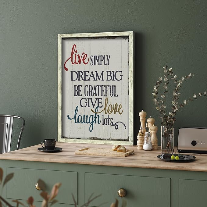 Rustic Inspirational Wooden Wall Decor: Framed Motivational Quotes Art Print Live Love Laugh Signs Picture Positive Sayings Artwork for Farmhouse Home Office Decor