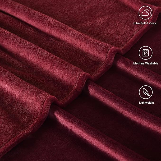 TASTHROW Burgundy Throw Blanket 50x60 Inches, Soft Plush Cozy Fleece Flannel Throw Blanket, Lightweight Warm Throws for Bed, Couch, Bedroom and Living Room, All Seasons
