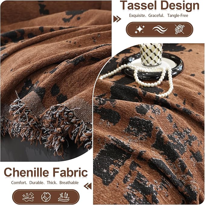HANDONTIME Abstract Couch Cover for Dogs Brown and Black Couch Cover Blanket for 2 Cushion Sofa Modern Aesthetics Sofa Covers Washable Pet Friendly Chenille Pet Protector Furniture Covers, 71" X 118"