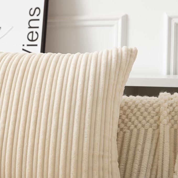UGASA 12x24 Inch Pillow Cover Pack of 1 Soft Boho Stripe Corduroy Long Rectangular Lumbar Cushion Cover Farmhouse Decorative Throw Pillowcase for Bed, Couch, Sofa, Bedroom, Living Room, Cream