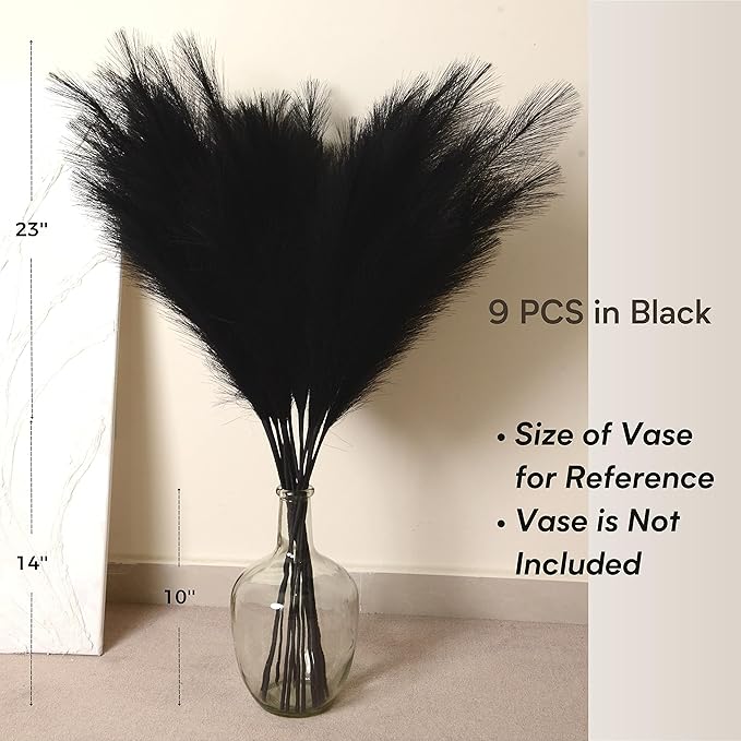 Black Pampas Grass, 9 PCS 37''/3.1FT Tall Fluffy Fake Pompas Floral, Large Artificial Pompous Grass Branches for Floor Vase Fillers, Boho Farmhouse Room Wedding Decor (Black)