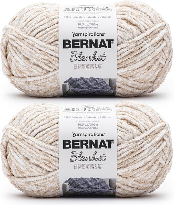 Bernat Blanket Speckle Cream Yarn - 2 Pack of 10.5oz/300g - Polyester - #6 Super Bulky - 220 Yards - Knitting & Crochet