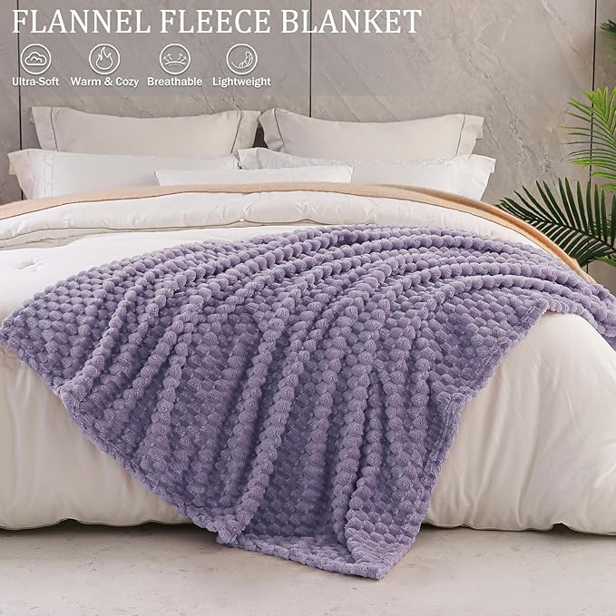 Exclusivo Mezcla Fleece Throw Blanket for Couch, Extra Large Fuzzy Grayish Purple Bed Blankets, Soft Cozy Plush Sofa Throws for All Seasons, 50x70 Inches