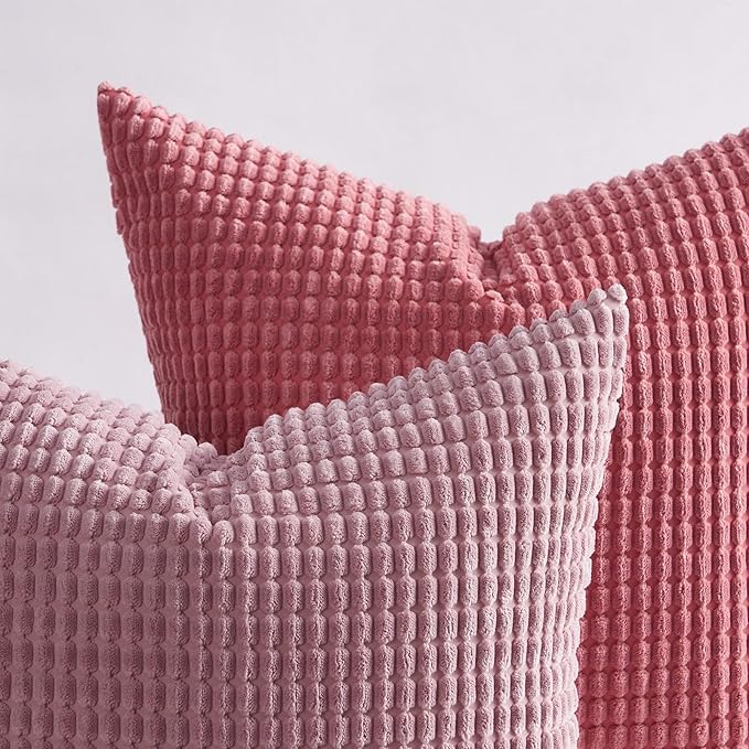 Topfinel Aesthetic Pink Room Decor Throw Pillows Covers for Couch Living Room Bedroom, Coquette Room Decorative Fluffy Corduroy Cushion Cover 18x18 Inch Set of 4 (Blush/Rose/Hot Pink)
