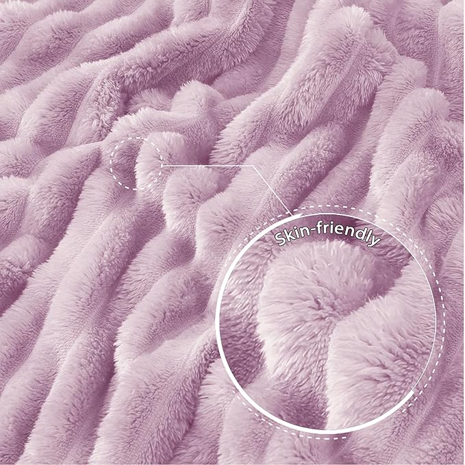 Exclusivo Mezcla Queen Size Flannel Fleece Blanket, Super Soft Striped Jacquard Bed Blanket, Lightweight Fuzzy Cozy for All Seasons, 90x90 Inches, Lilac Purple