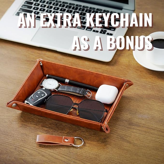 INNObeta Valentines Gifts for Husband, Men, Him, Anniversary Birthday, Valet Tray for Male, Men, Desktop Storage Organizer PU Leather Bedside Tray Key Coin Holder