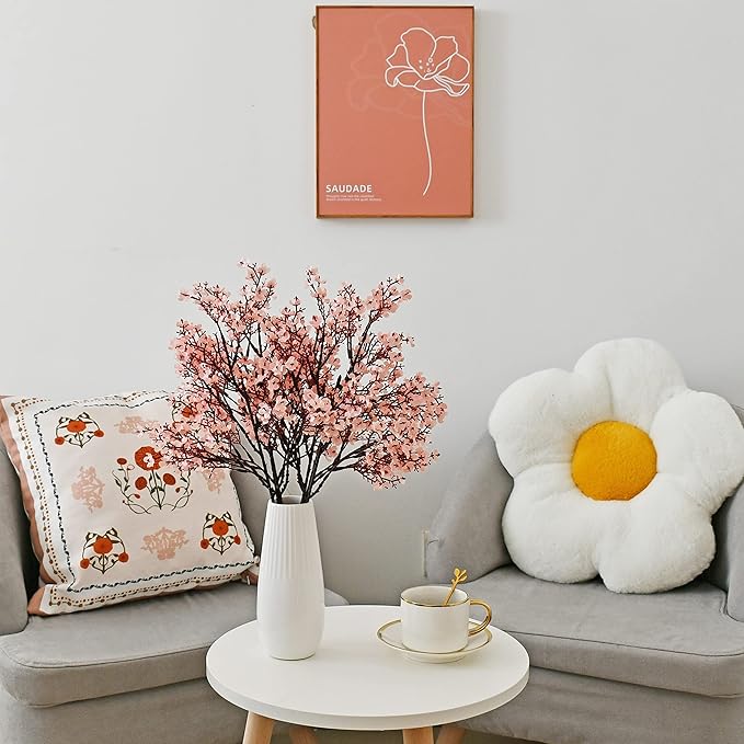 Mandy's Light Pink Artificial Baby’s Breath Flowers 6 Bundles Silk Gypsophila, 18.5 Inch European Style Modern Home Decor Centerpiece, Neutral Wedding Flower Arrangements