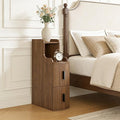 Skinny End Table with 2 Storage Drawers for Living Room Office Slim Side Table Mini Small Nightstand Narrow Beside Table for Sofa Bedroom (1, Walnut)